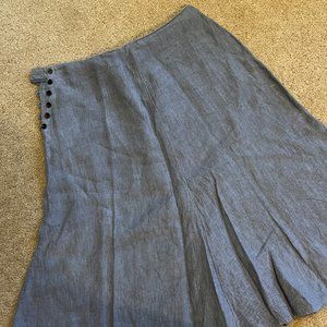 Handmade Vintage Side-Buttoned Linen Skirt, Grey-Lilac 8-10